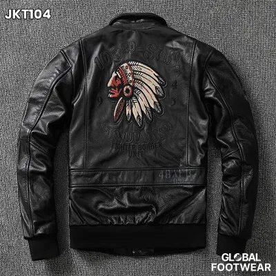American Style Embroidery Pure First Layer Cowhide Leather Jacket